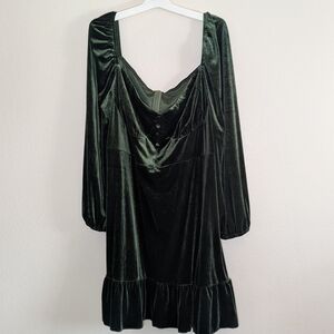 Cider Emerald Velvet Midi Dress Empire Waist Ruffled Hem Romantic Whimsigoth 4X